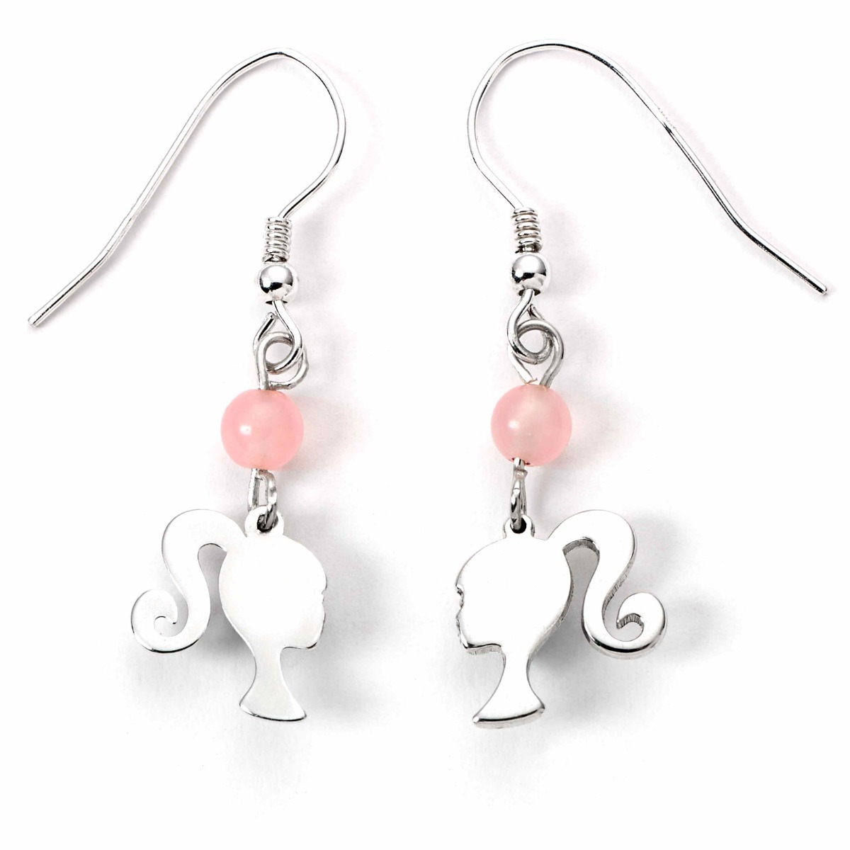 Barbie Sterling Silver Silhouette & Rose Quartz Drop Earrings