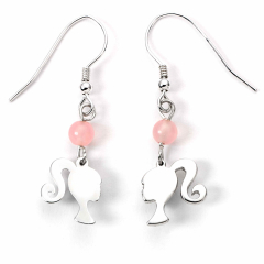 Barbie Sterling Silver Silhouette & Rose Quartz Drop Earrings